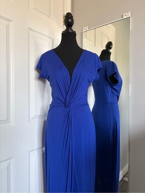 Royal Blue Knot-Front V-Neck Jersey Dress